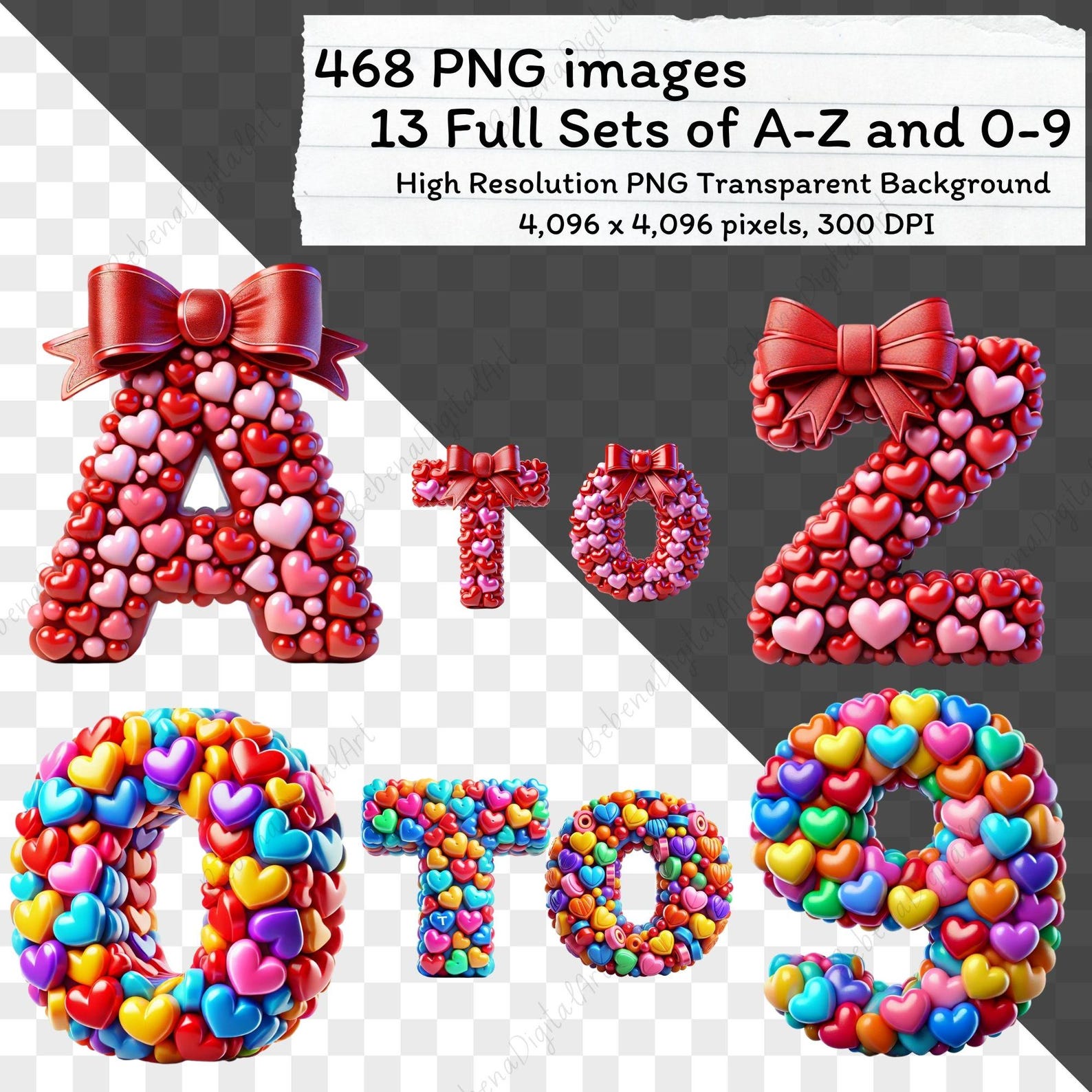 468 Cute Heart Alphabet & Numbers Bundle, Cute Alphabet Clipart ...