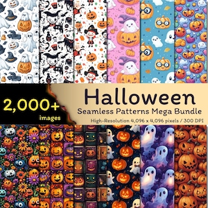 2,000+ Halloween Seamless Patterns Mega Bundle, Cute Halloween Theme, Halloween Backgrounds, Cartoon Halloween, Seamless Bundle, 300 DPI