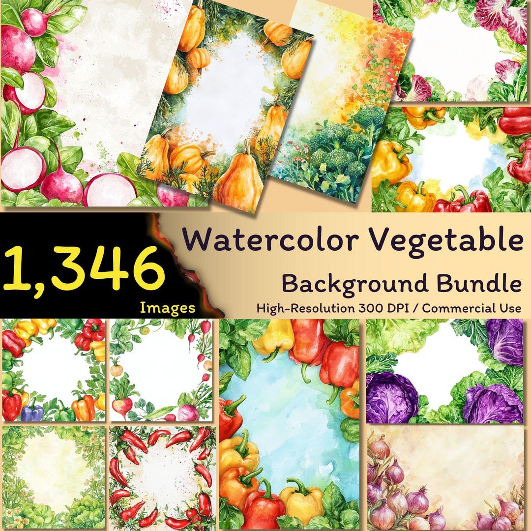 1,346 Watercolor Vegetable Backgrounds, Food Digital Paper, Frame ...