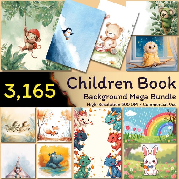 3,165 Children Book Background Mega Bundle, Kids Storybook Scenes, Nursery Digital Prints, Commercial Use