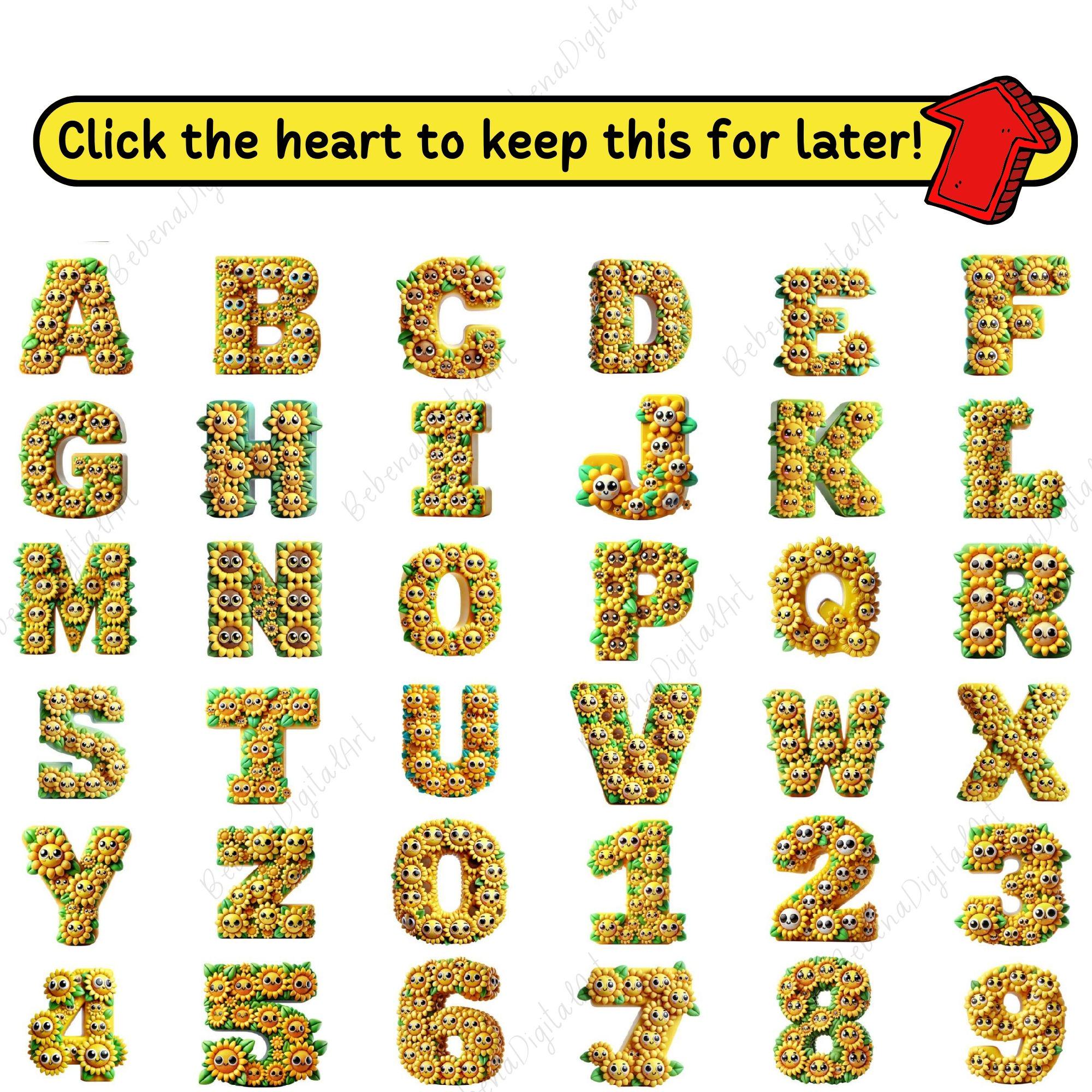 288 Cute Flower Alphabet & Numbers Bundle, Floral Letters A-Z, Cute ...