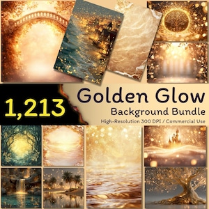 1.213 Gouden gloed, Digitale achtergrondbundel, Digitale gouden lijst, Bokeh, Elegante achtergronden, Hoge resolutie, 300 dpi, Commercieel gebruik
