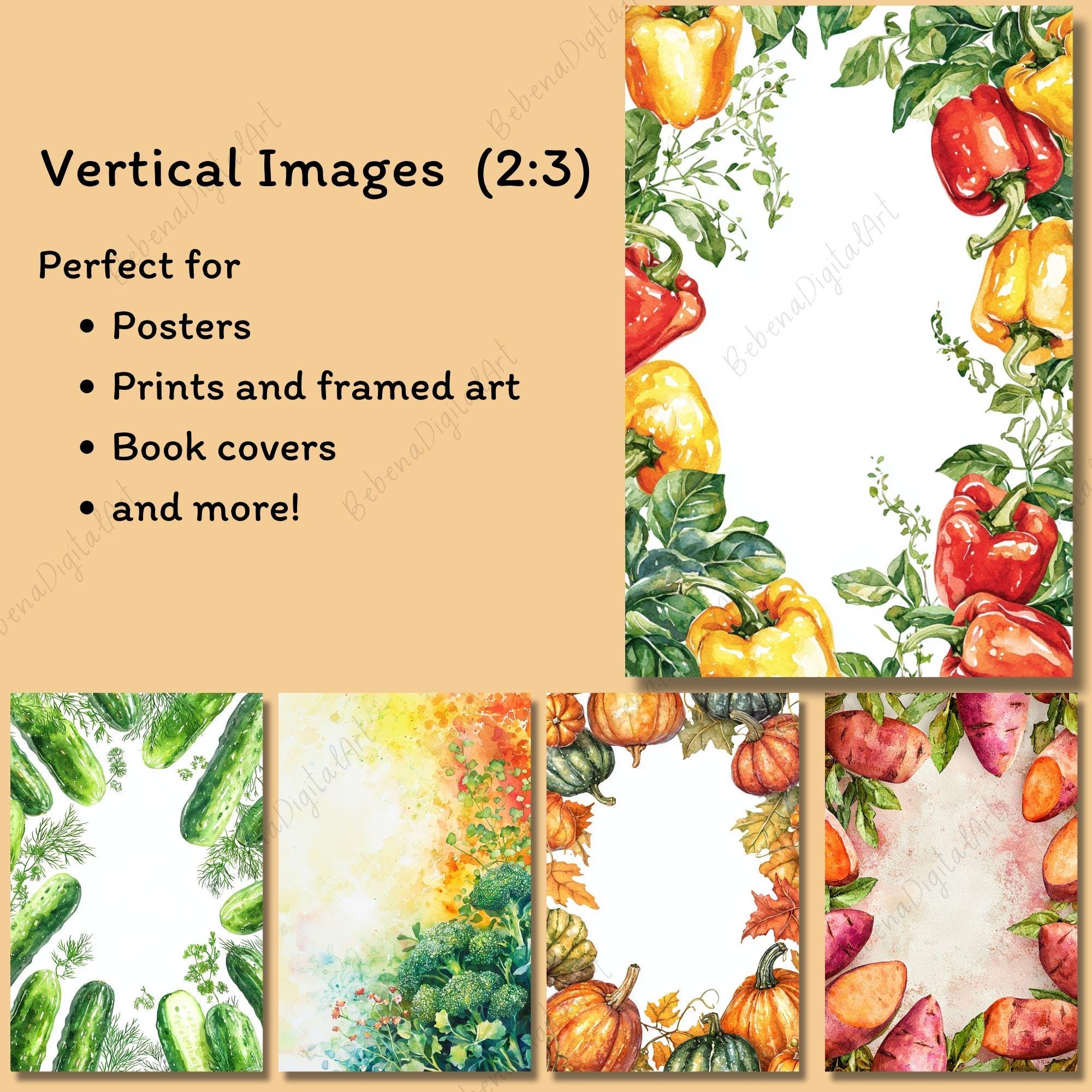 1,346 Watercolor Vegetable Backgrounds, Food Digital Paper, Frame ...