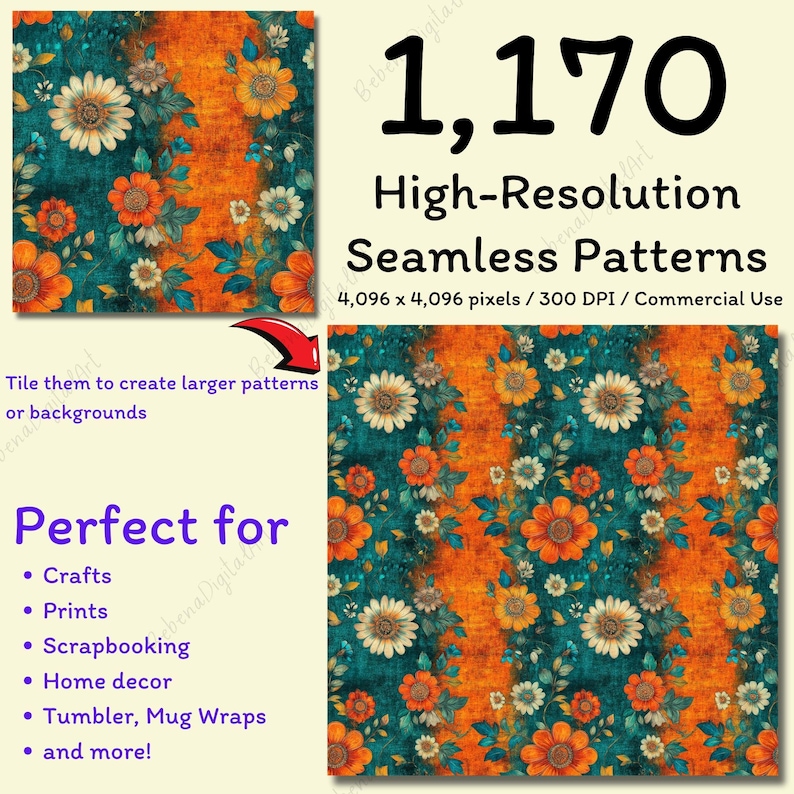 1,170 Rustic Boho Seamless Patterns Mega Bundle, Vintage Seamless ...