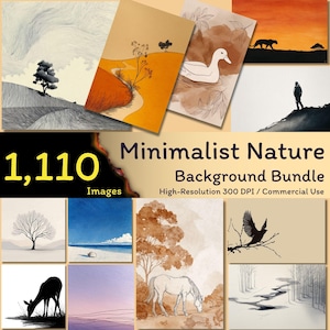 Paquete de 1110 fondos de naturaleza minimalista, paisaje sereno, arte minimalista de la naturaleza, impresión abstracta de naturaleza, papel digital, uso comercial, 300 DPI