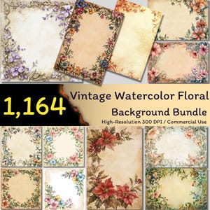 Könnte beinhalten: Ein Set mit 10 Vintage-Aquarell-Blumenhintergründen. Die Hintergründe zeigen eine Vielzahl von Blumendesigns, darunter Rosen, Lilien und Gänseblümchen. Die Hintergründe sind perfekt zum Erstellen von Einladungen, Karten und anderen Papierarbeiten.