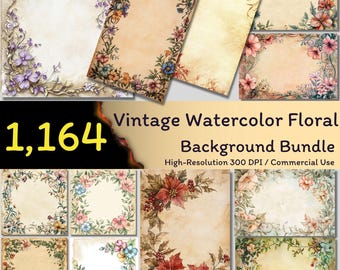 1.164 Vintage Aquarell Blumen: Hintergrund-Bundle, Botanischer Rahmen, digitale Blumendrucke (kommerzielle Nutzung)