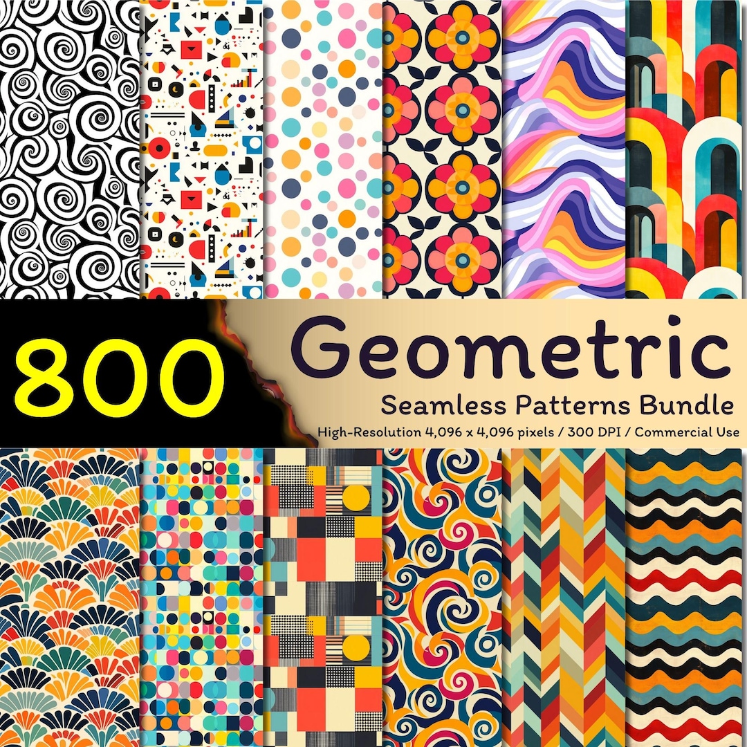 800 Geometric Seamless Patterns Bundle, Colorful Digital Backgrounds ...