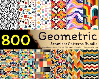 800 Geometric Seamless Patterns Bundle, Colorful Digital Backgrounds, Abstract Seamless Prints, Digital Paper Pack, 300dpi, Commercial Use