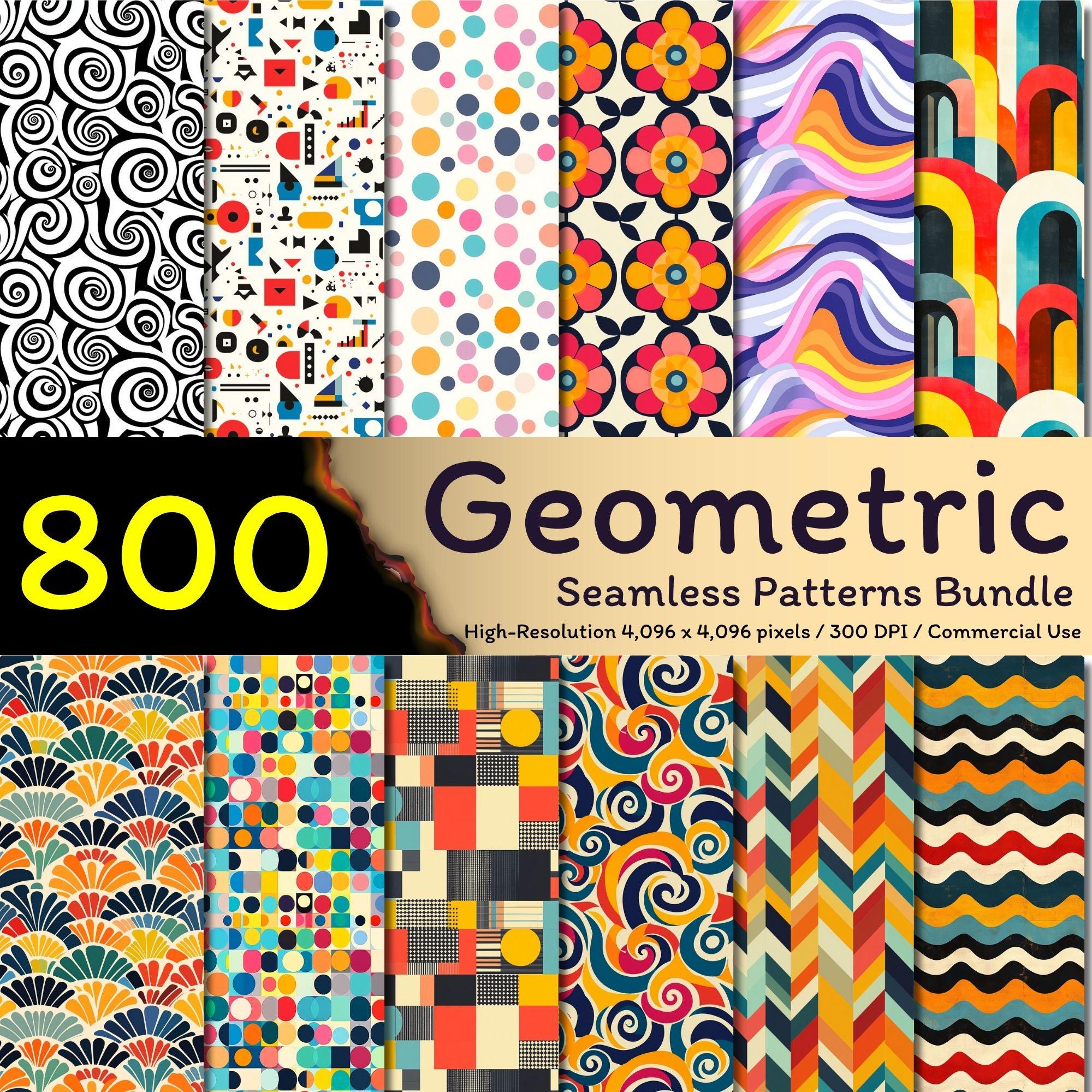 800 Geometric Seamless Patterns Bundle, Colorful Digital Backgrounds ...