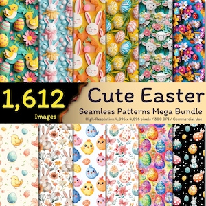 Méga lot de 1 612 jolis motifs de Pâques sans couture | Aquarelle, papiers numériques 3D de Pâques | Lapin de Pâques | Motifs d'oeufs de Pâques | Utilisation commerciale