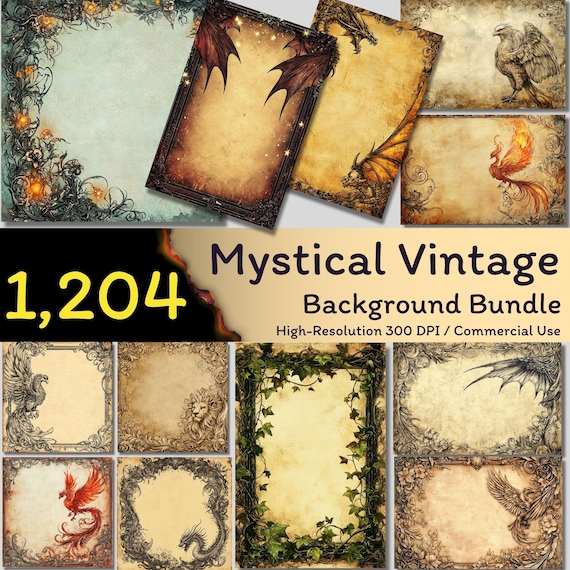 1,204 Mystical Vintage: Digital Backgrounds, Watercolor Frame, Fantasy Background (Commercial Use, 300dpi)