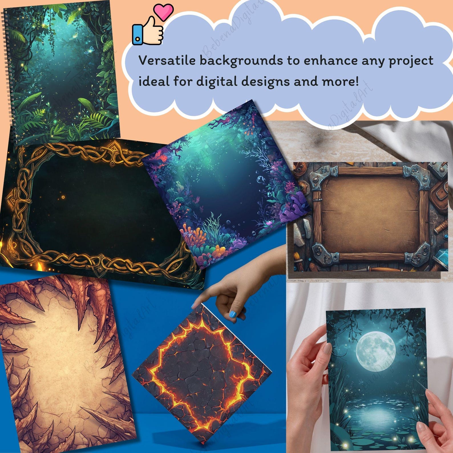 1,040 Fantasy Frame: Digital Background Bundle, Magical Border ...
