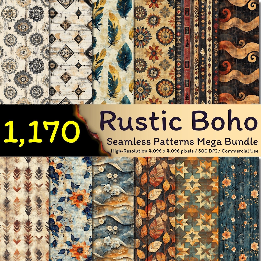 1,170 Rustic Boho Seamless Patterns Mega Bundle, Vintage Seamless ...