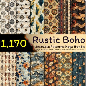 Mega pacote com 1.170 padrões rústicos boho sem costura, vintage sem costura, papel digital com fundo desgastado, diário de sucata, 300 dpi, uso comercial