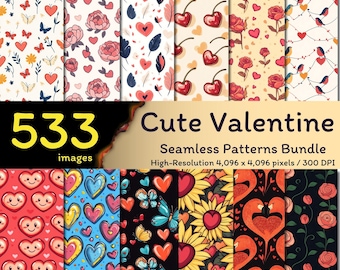 533 Cute Valentine Seamless Patterns Bundle, Valentine Seamless Background, Valentine's Day Pattern, Seamless Bundle, Commercial Use, 300dpi