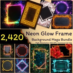 2.420 Neon Glow Rahmen Digitale Hintergründe, futuristischer Lichtrahmen, Sci Fi Hintergründe, Digitaler Rahmen Design, Hintergrund Mega Bundle. 300dpi