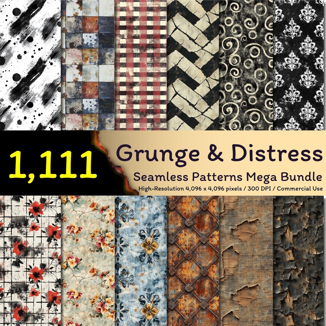 1,111 Grunge & Distress Seamless Patterns Mega Bundle, Vintage Texture ...