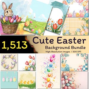 Paquete de 1513 fondos de Pascua bonitos, fondo de conejito de Pascua, impresiones de Pascua en acuarela, Pascua floral, huevos de Pascua, marcos de Pascua, 300 DPI