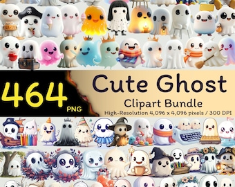 464 Cute Ghost Clipart Bundle, Cute Ghost PNG, Ghost PNG Designs, Adorable Halloween PNG, Clipart Bundle, Digital Download, Commercial Use