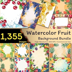 1355 Aquarell Obst Hintergründe, Lebensmittel Digitales Papier, Aquarell Lebensmittel Drucke, Hintergrund Bundle, Digitaler Download, Kommerzielle Nutzung, 300dpi