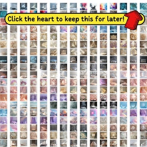 May include: A grid of product display images, each featuring a pedestal with a unique backdrop. The backdrops vary in style, including floral, marble, and abstract designs. Text in the image reads: "Click the heart to keep this for later!"
