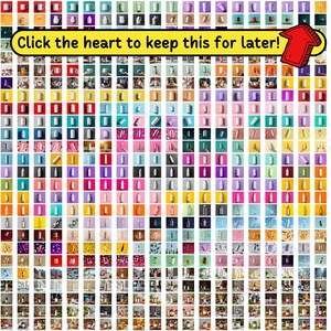 May include: A collage of product images, each set against a different coloured square. The images feature bottles, mugs, and other items. Text at the top says "Click the heart to keep this for later!" with a red arrow.