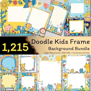 1215 Doodle Kids Rahmen, Hintergrund Bundle, Kinder Hintergrund, Kinder Zeichnung Druck, Doodle Hintergründe, niedlicher digitaler Hintergrund, kommerzielle Nutzung