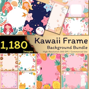 1.180 Kawaii Rahmen Hintergrund Bundle, lustige Designs, süße Kinder Digital Papiere, Hintergrund mit hoher Auflösung, digitaler Download, kommerzielle Nutzung