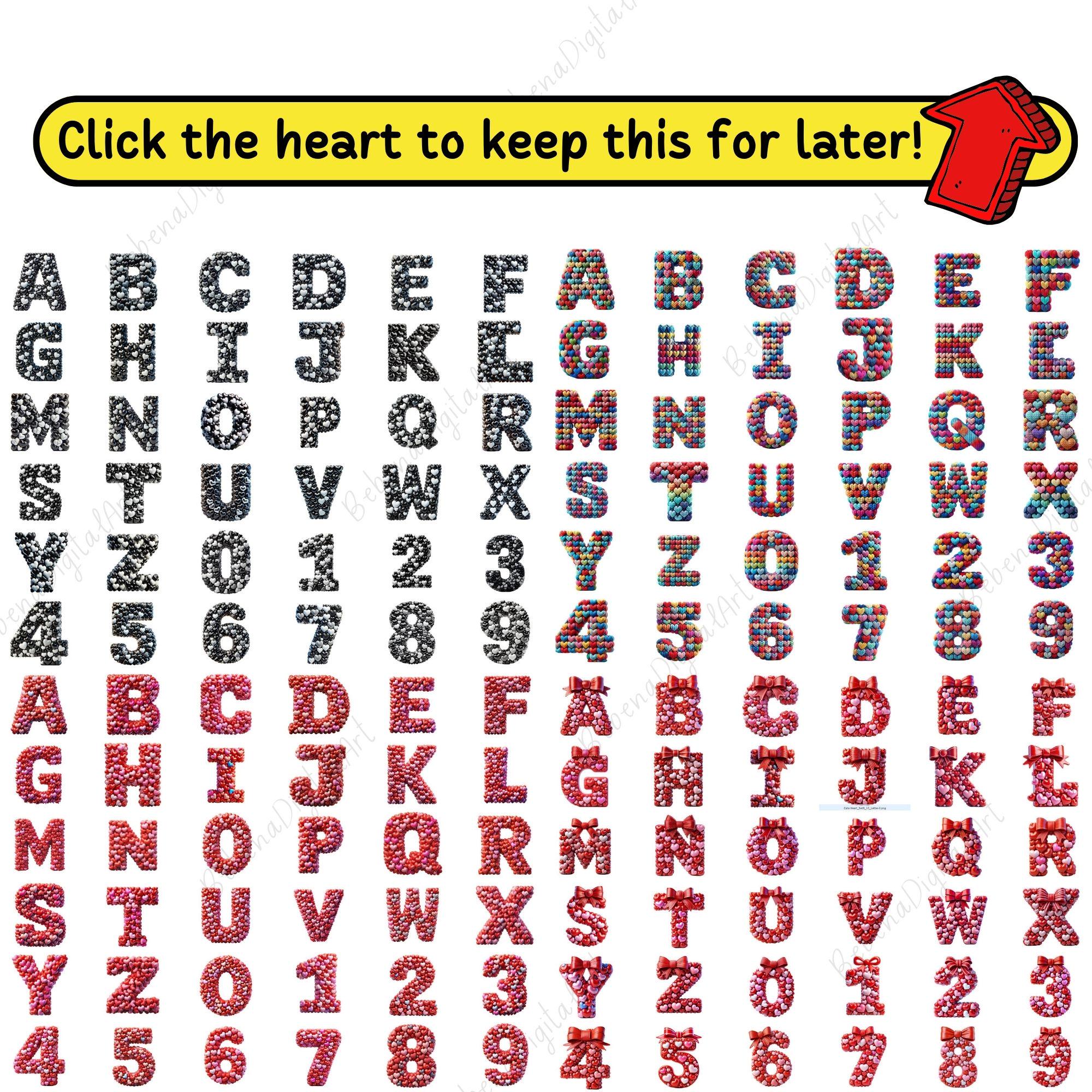 468 Cute Heart Alphabet & Numbers Bundle, Cute Alphabet Clipart ...