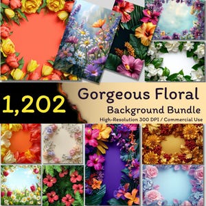 1202 wspaniałych kwiatów: zestaw tła, kolorowe ramki z kwiatami, wydruki botaniczne (do użytku komercyjnego)