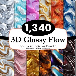 1,340 Liquid Flow Seamless Patterns, 3D Mega Bundle, Colorful Glossy Digital Paper, Glitter Bokeh Swirl Backgrounds, 300dpi