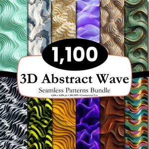 1,100 Abstract Wave Seamless Patterns, 3D Mega Bundle, Modern Wavy Digital Paper, Metallic Bokeh Fluid Backgrounds, Commercial Use