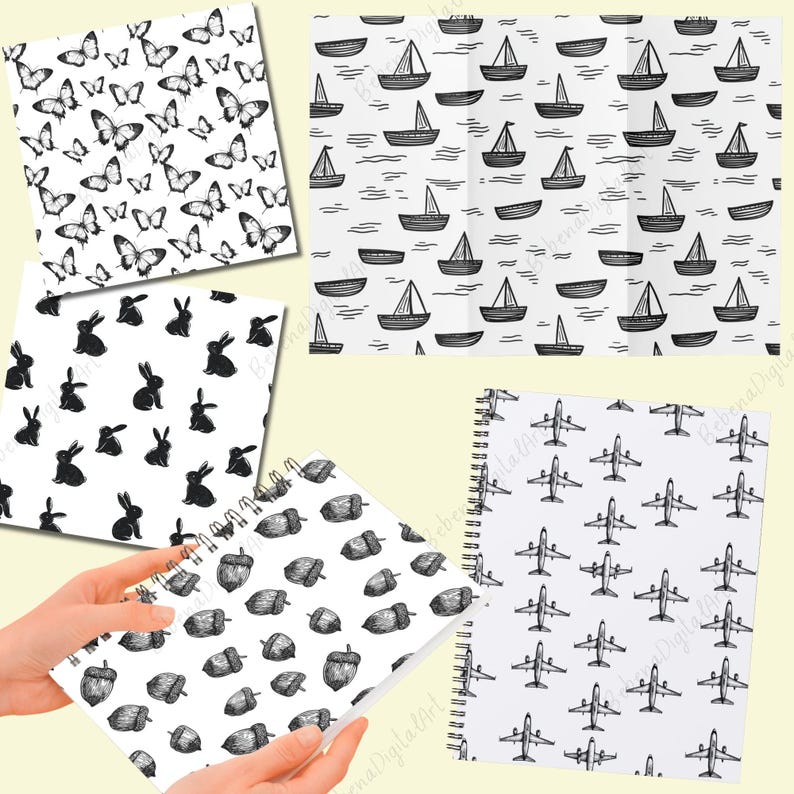 1,035 Black and White Seamless Patterns Mega Bundle, Monochrome Digital ...