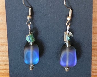 Blue Grey Glass Dangling Earrings