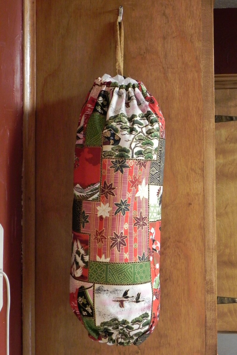 Asian Style Nature Themed Plastic Bag and Rag Holder and Dispenser image 1