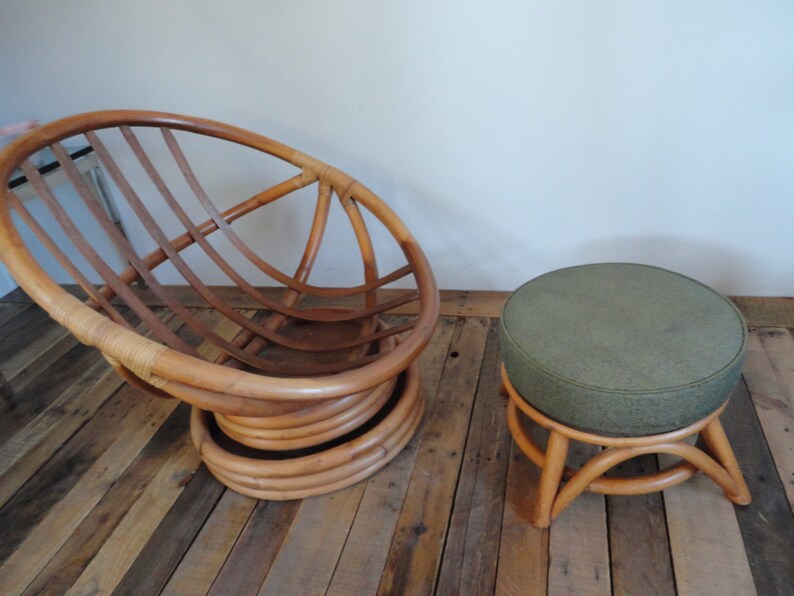 Low Rider SWIVEL Rattan Chair with Ottoman Vintage 60s 70s Mid Etsy