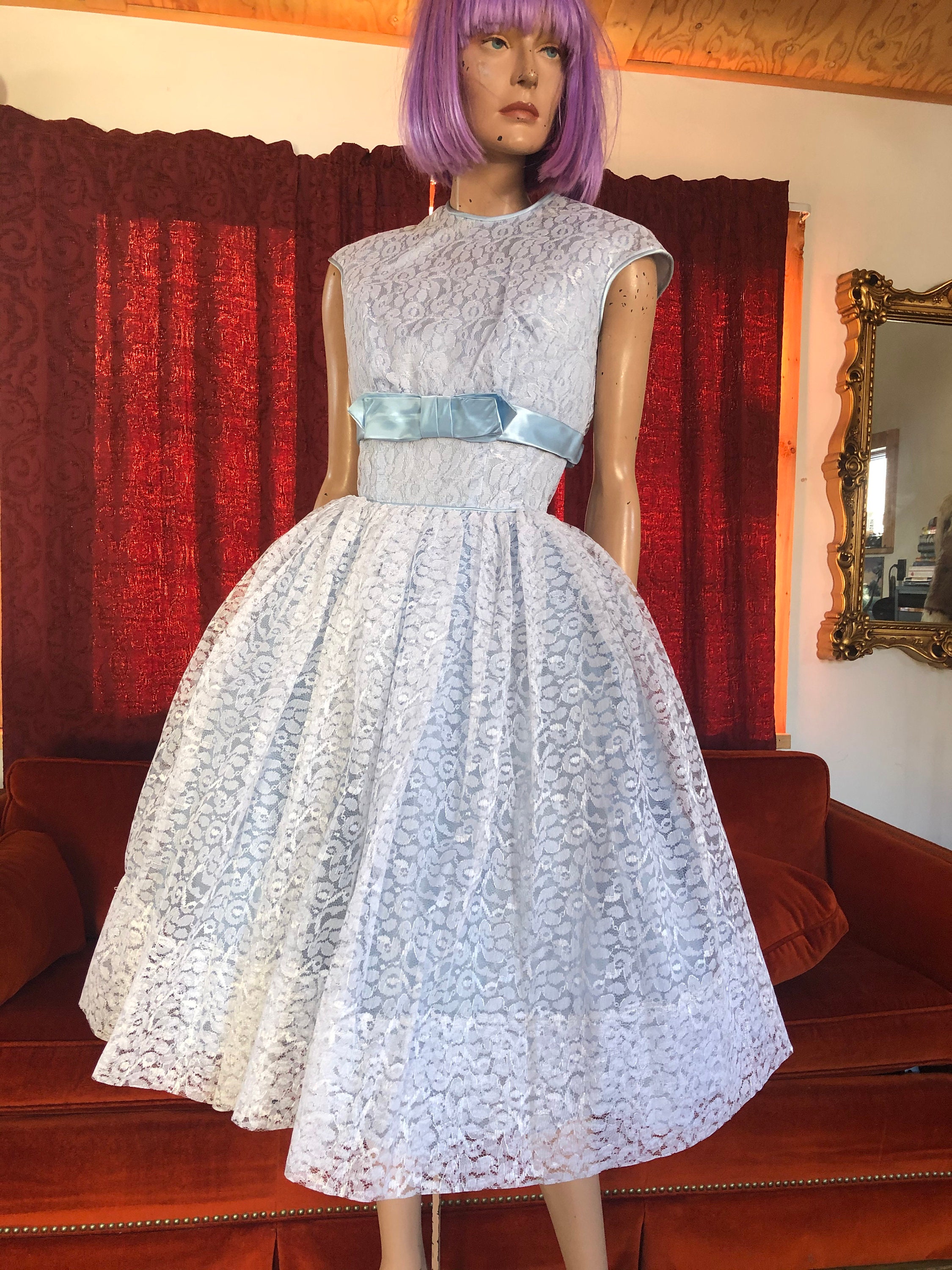 1950s PARTY Dress Vintage Pale Blue 