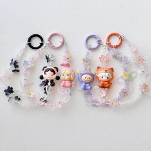 Pajama party pop bean keychain| Authentic POPMART pop beans keychain | phone charm| purse charm | flower beads| Crybaby | Dimmo | Nyota