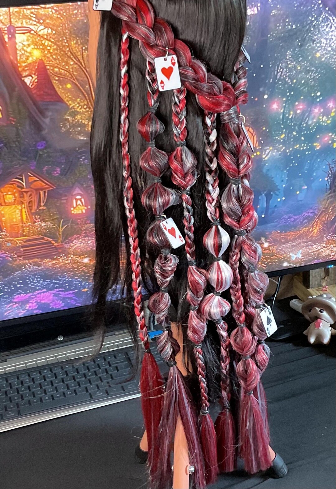 Ace Charm Rave Braid Clip-in | Red White Black Festival Hair | Playing ...