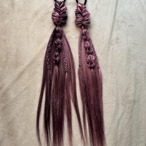 Dark Purple, Rose Gold ** reusable tie in braided ponytail extensions (festival rave softball/sport school spirit game day)