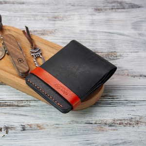 portefeuille en cuir, porte-cartes, portefeuille pour hommes en cadeau, portefeuille élégant, cadeau pour toutes les vacances, deux volets, porte-cartes noir