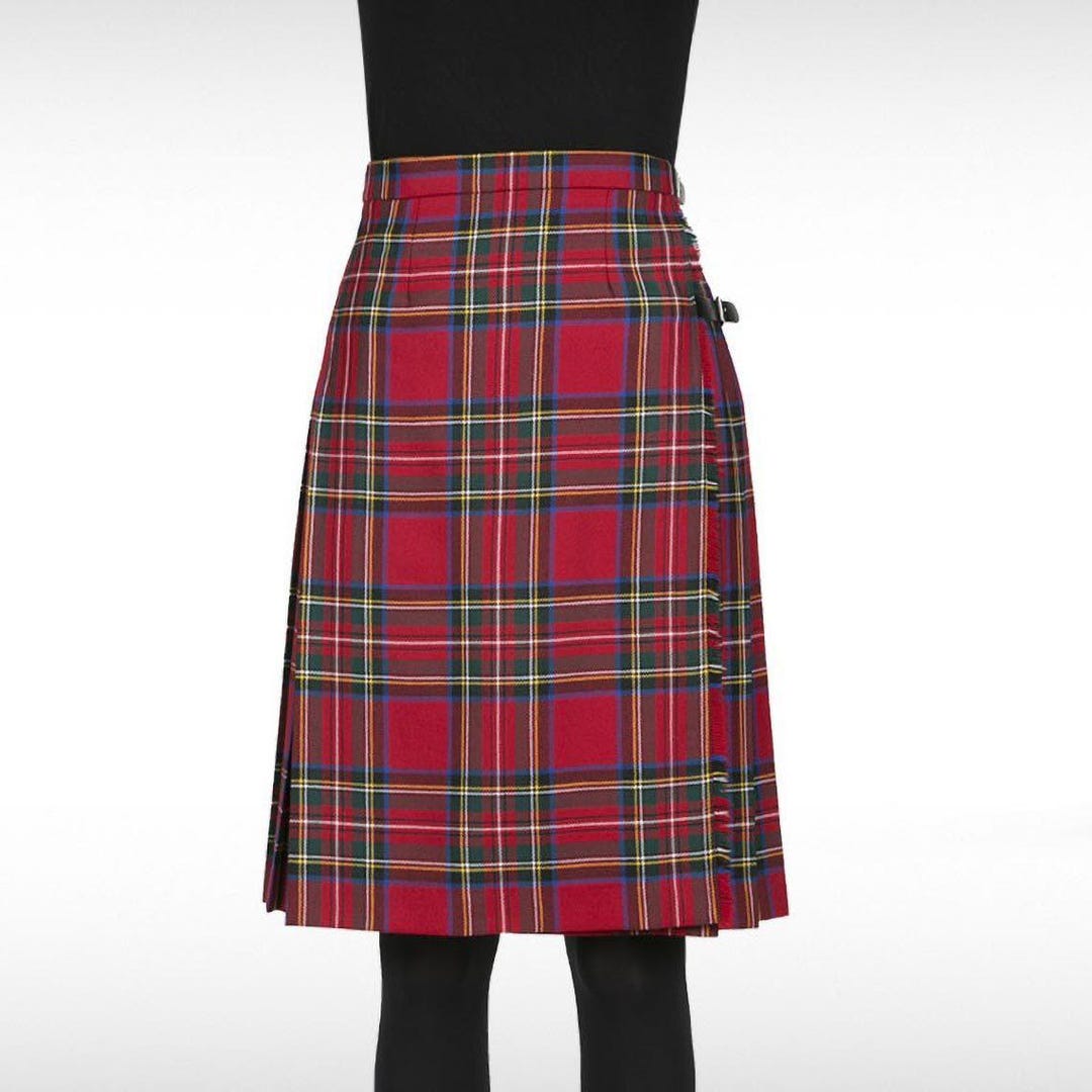 Red Royal Stewart Tartan Skirt Tartan Plaid Pleated Wrap Knee Length 