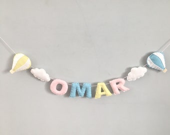 Felt Cloud & Hot Air Balloon Handmade Baby Nursery Name Garland Banner