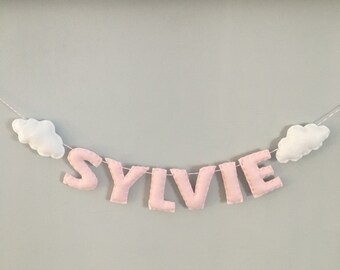 Felt Cloud Baby Nursery Handmade Name Garland Banner