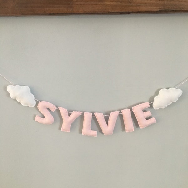 Felt Cloud Baby Nursery Handmade Name Garland Banner