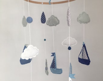 SEA: Whale, Octopus, Shark, Starfish, Dolphin, Stingray, Seahorse OR Nautical Sailing Boats Large Felt Baby Mobile