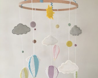 Large Hot Air Balloon Pastel Coloured Felt Baby Mobile