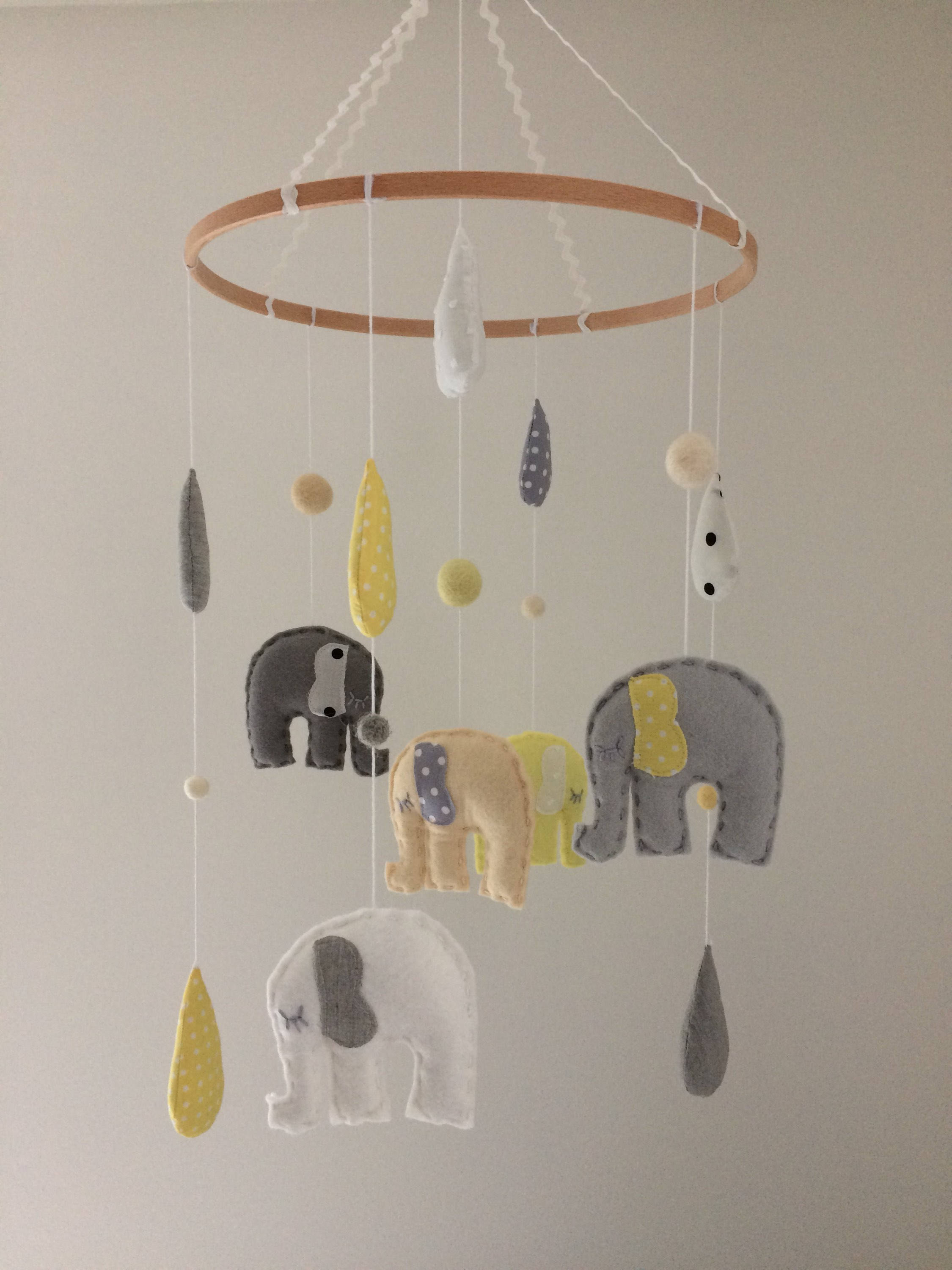 Yellow & Grey Felt Elephant Crib/Nursery Mobile | Etsy