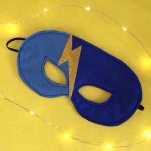 Awesome Superhero Lightning Bolt Handmade Felt Fancy Dress Up Mask Bright Blue/Mid Blue